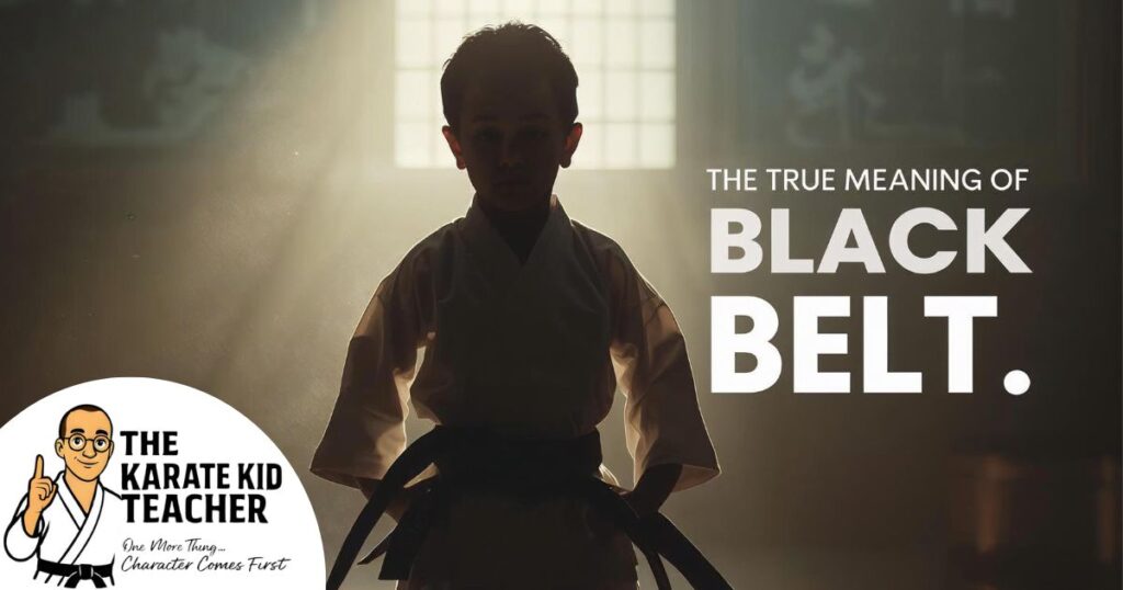 Child tying a black belt at Kicx Academy — Kids Martial Arts Gloucester — Champions Character focus, skill and belief.