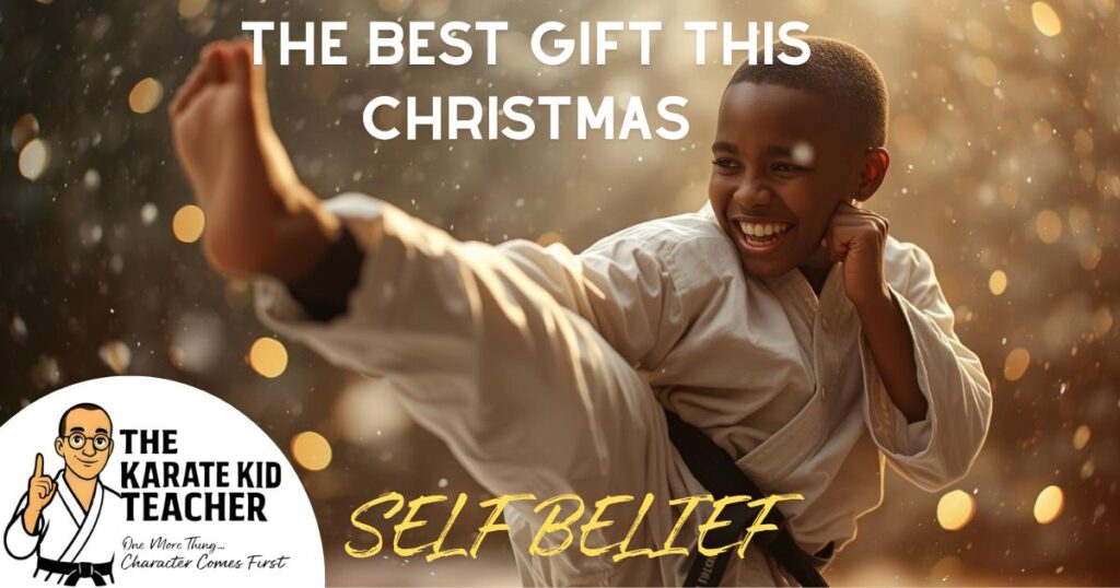 “Child practising martial arts with a Christmas theme – Kids Martial Arts Gloucester – Champions Character Programme.”