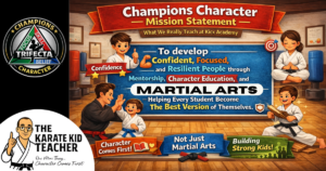 Champions Character mission statement at Kicx Academy Gloucester teaching confidence, focus, resilience, and character through martial arts.